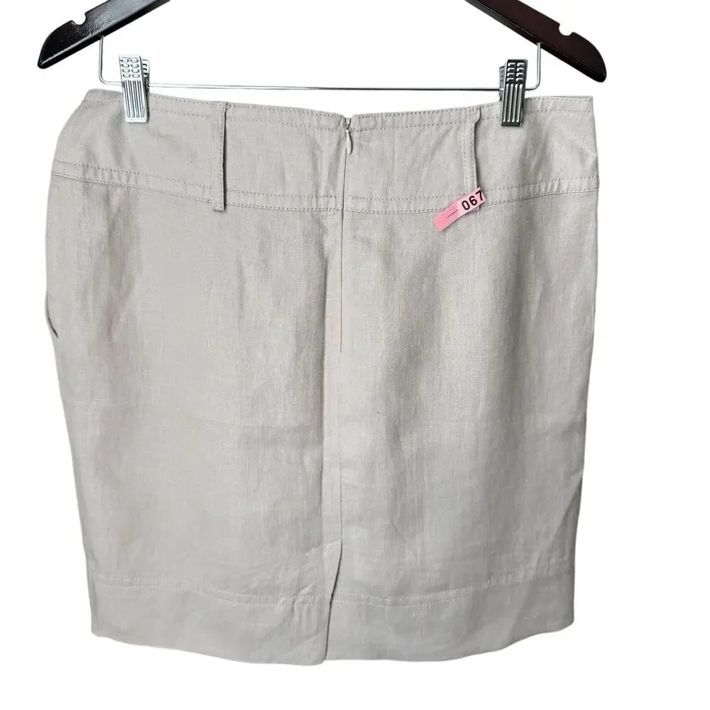 Vintage BANANA REPUBLIC Beige Linen Skirt Size 10 100% Linen Neutral Minimalist